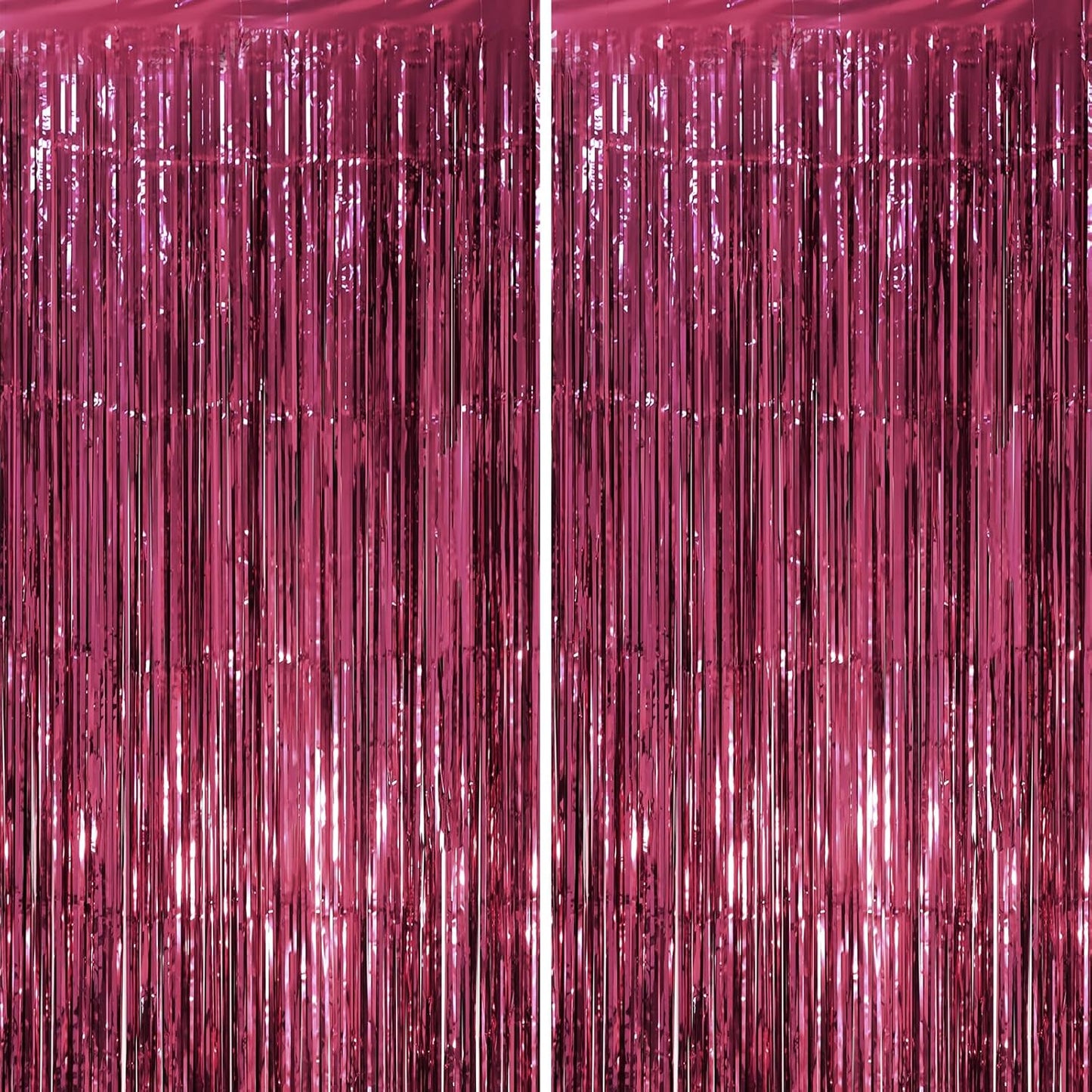 2 Pack Burgundy Foil Fringe Backdrop Curtains, Tinsel Streamers Party Decorations, Fringe Backdrop, Door Shimmer for Retro Theme Party