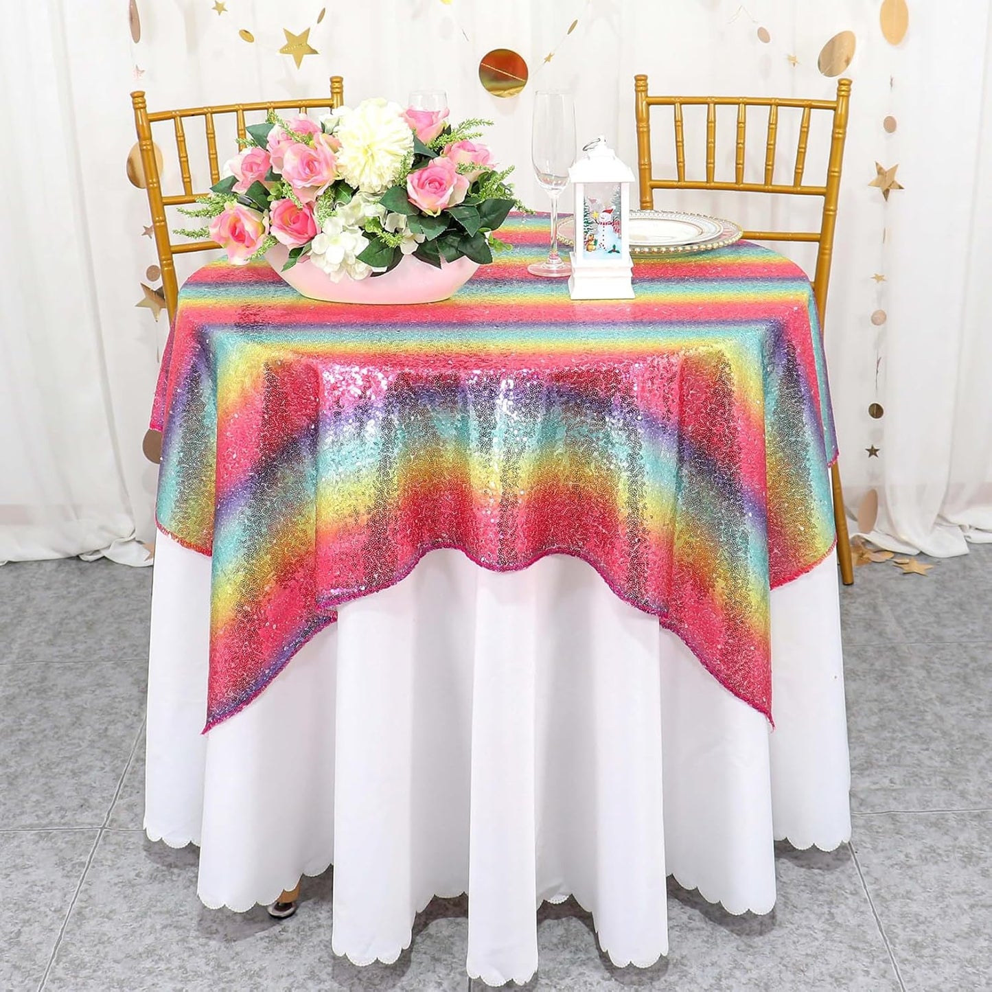 ShinyBeauty Sparkling Sequined Tablecloth 54x54 Inch - Glitter Square Table Cover for Birthday Party, Wedding Decor, Baby Shower, Holiday Events | Premium Quality & Easy Clean