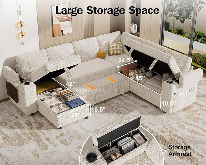Vipbear 111" Modular Sectional Sleeper Sofa - Image 7