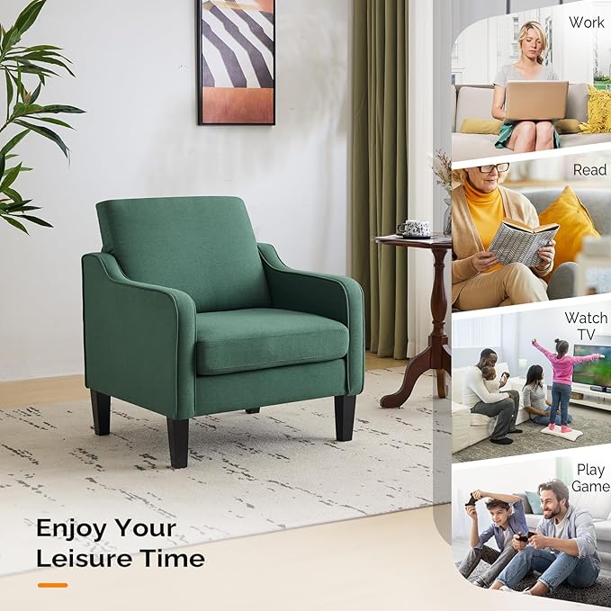 VINGLI Accent Chair for Living Room Chairs Dark Green Reading Chair for Bedroom - Image 8