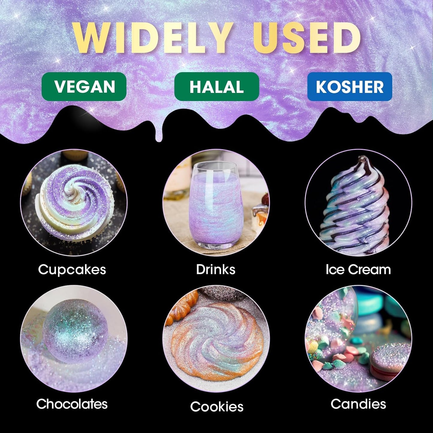 NiHome Edible Food-Grade Glitter Powder Glimmer Luster Dust Metallic Fancy Food Decorating Sprinkle Glimmery Dust for Drink Beverage Cake Bakery Vegan Allergen-Free (Iridescent Purple, 0.35oz/10g)