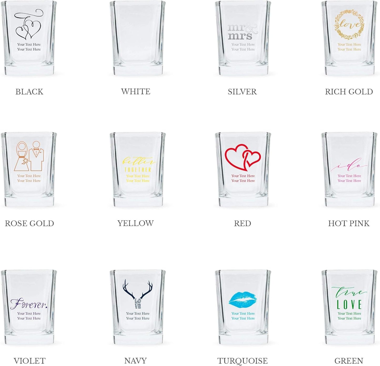 WEDDINGSTAR Personalized 2oz Square Shot Glass Customizable Full Color Print - 108 pack