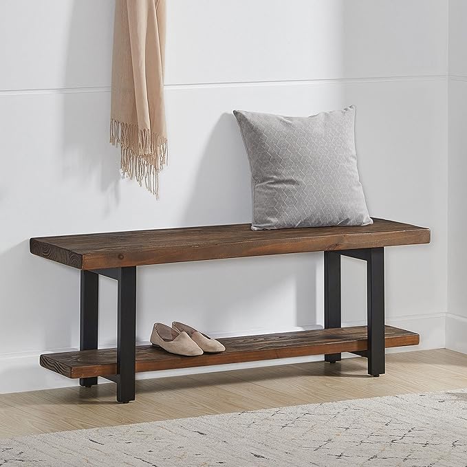 Alaterre Furniture Pomona Entryway Bench and Coat Hook Set – Modern Rustic - Image 4