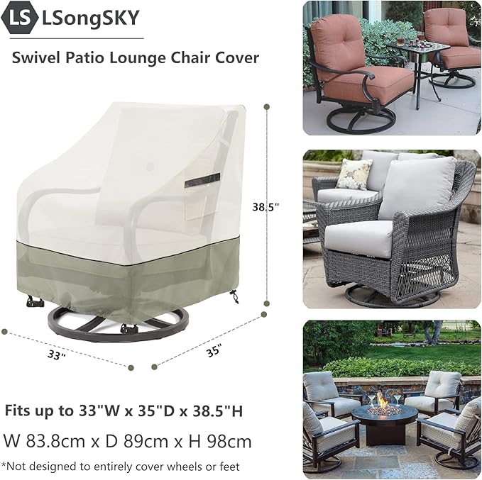 Outdoor Swivel Lounge Chair Cover 2 Pack, 100% Waterproof Heavy Duty Outdoor - Image 3