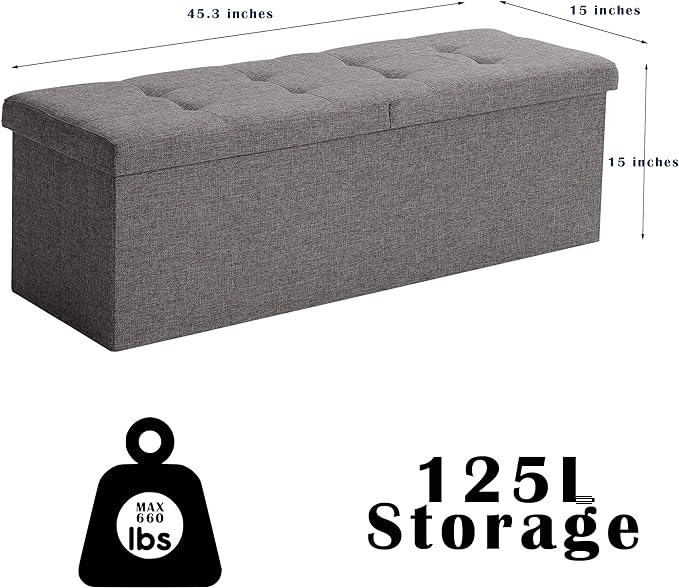 Shoe Storage Ottoman Foldable Seat Footrest Tufted Bench End of Bed Storage - Image 3