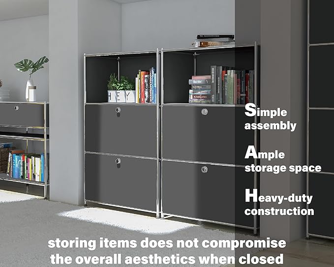 Metal Shelf with 2 Flap Doors, Large Capacity Cabinet, DIY Modern Home - Image 4