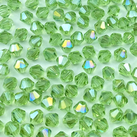 400pcs 4mm Bicone Crystal Glass Beads Loose Spacer Beads Faceted Craft Beads for Jewelry Making DIY Necklace Bracelet Earring Wind Chimes Suncatchers Ornamen(Light Green AB)