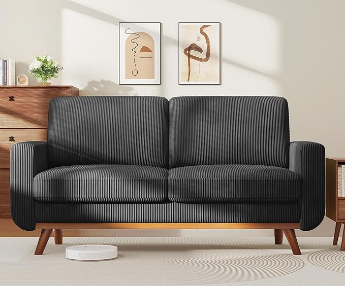 Vesgantti 68" Loveseat Sofa Black, Comfy Corduroy Couch by Vesgantti