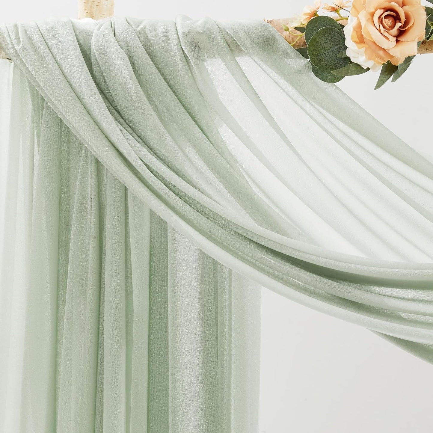30" x 20Ft Wedding Arch Draping Fabric, 2 Panels Sage Green Sheer Curtain Drapes Extra Wide & Long Backdrop Curtains for Wedding Arch Ceremony Birthday Party Decorations