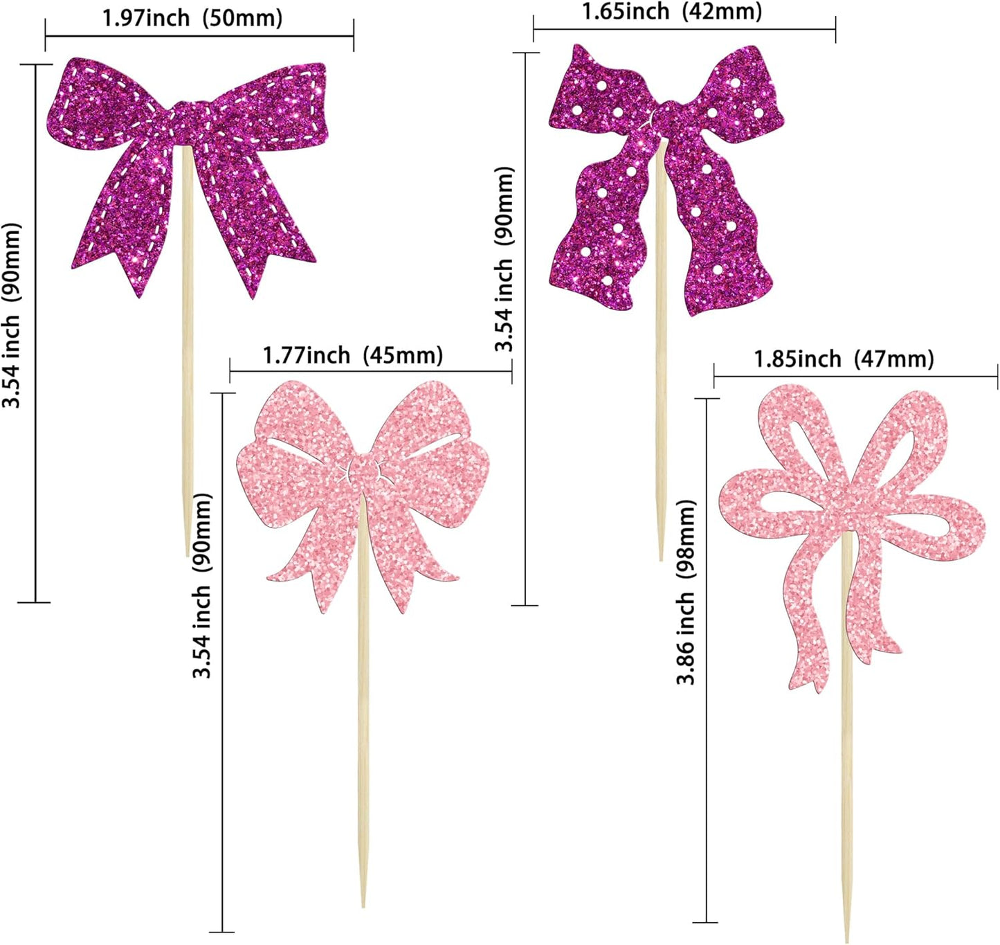 Ephlyn 24Pcs Pink Bow Cupcake Toppers Bow Birthday Cake Topper Girls Birthday Party Decorations Bowknot Cupcake Decorations for Bridal Baby Shower Birthday Wedding Themed Party Pink Purple