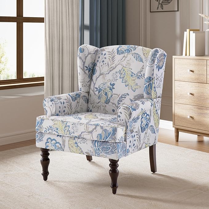 HUIMO Printed Wingback Accent Chair, Linen Upholstered High Back Armchair - Image 6