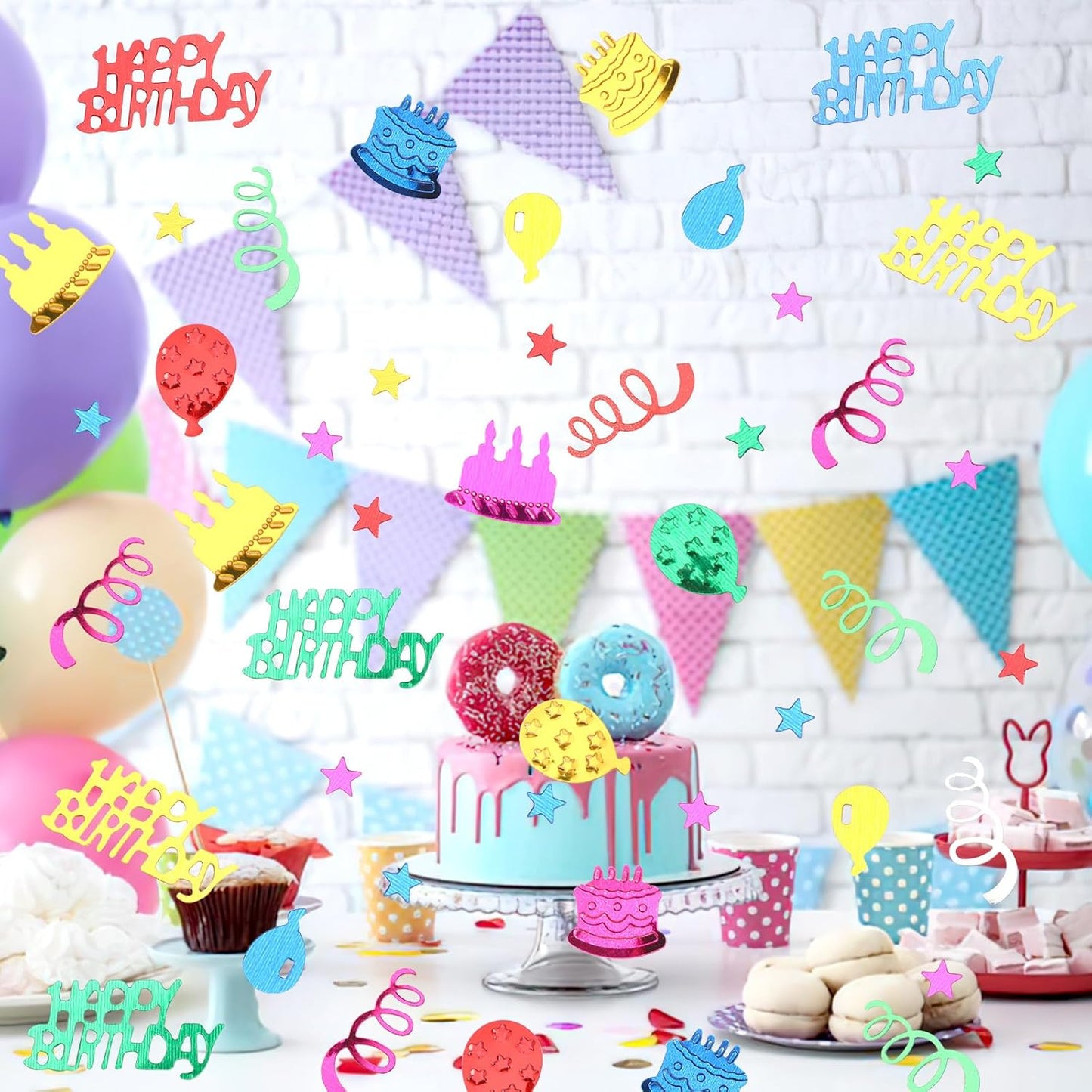 MARFOREVER Happy Birthday Glitter Confetti, Birthday Party Metallic Foil Table Confetti Multicolor Cake Balloon Sprinkles Table Centerpiece for Baby Shower Party Decorations