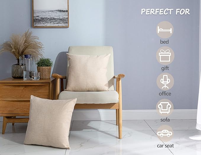 Stellhome Linen Throw Pillow Covers Square Solid Burlap Cushion Covers - Image 3