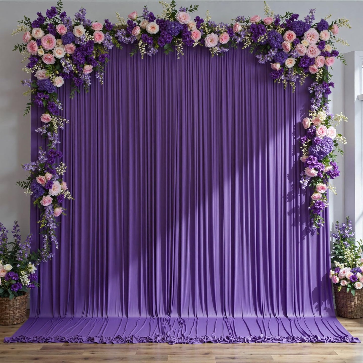 50 ft x 10 ft Wrinkle Free Purple Backdrop Curtain for Parties, 5ft x 10ft 10 Panels Polyester Purple Photo Backdrop Drapes for Wedding Birthday Party Baby Shower Fabric Photo Curtains for Mermaid