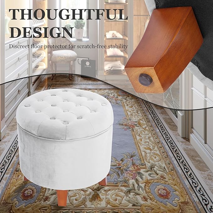 HomePop by Kinfine Fabric Upholstered Round Storage Ottoman - Image 4