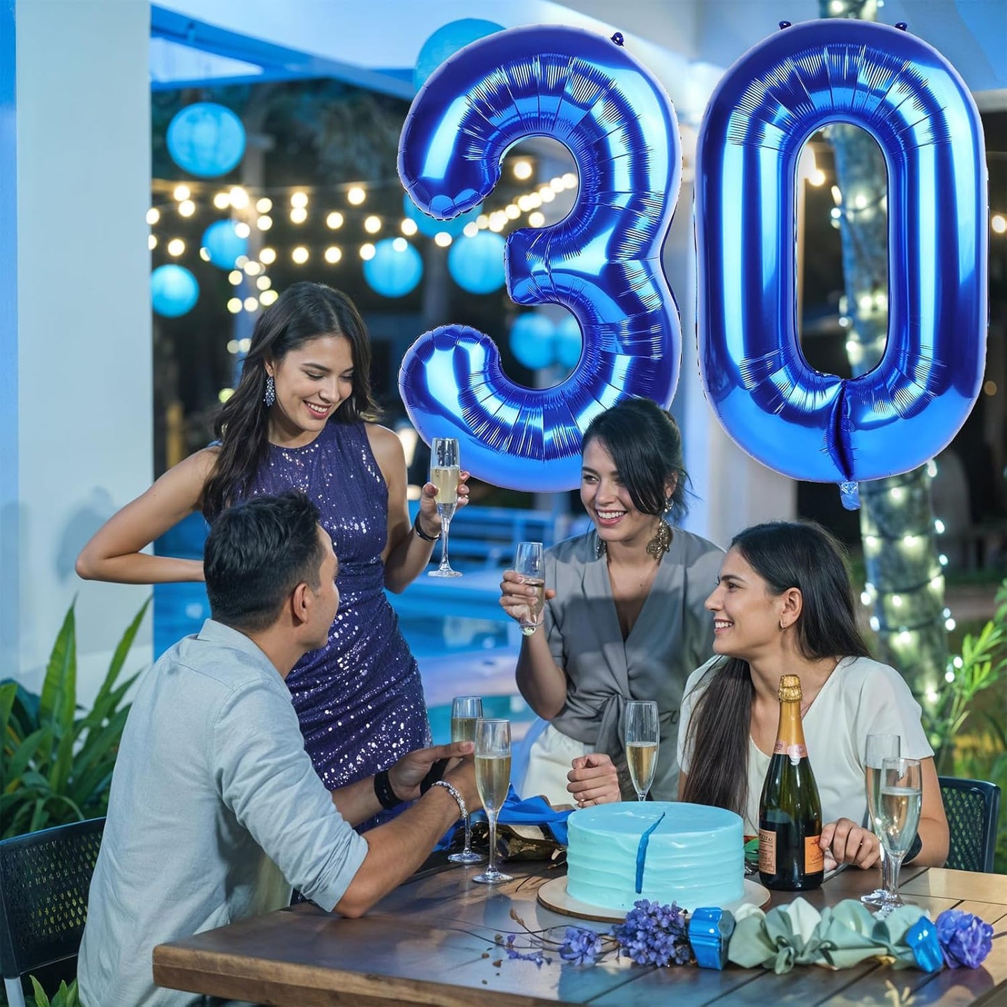 Navy Blue 30 Balloon Numbers, 40 Inch Large Dark Royal Blue Foil Number 3 & 0 Balloons for Men, Self Inflating 30th Birthday Balloons for 30 Year Old Anniversary Birthday Party Decorations Supplies