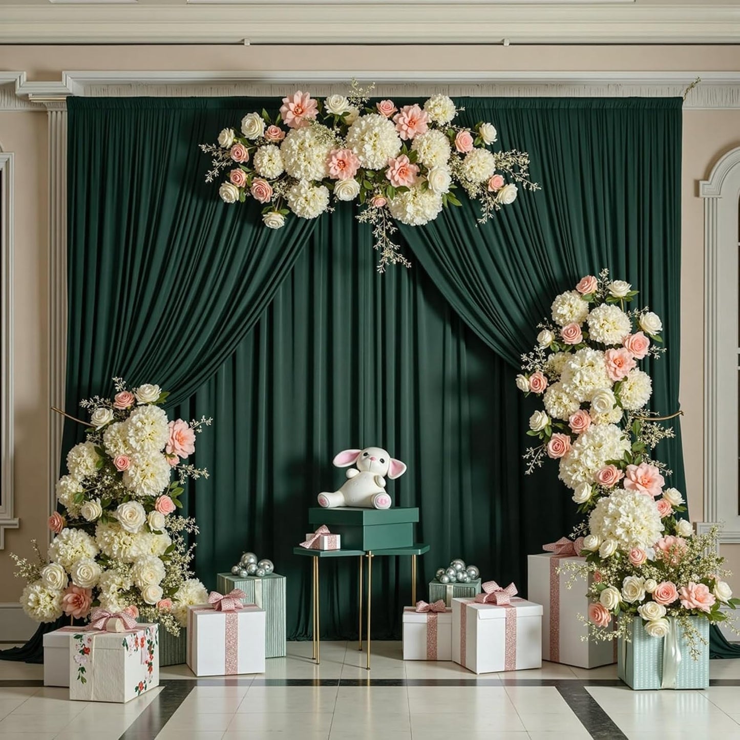 30 ft x 10 ft Wrinkle Free Hunter Green Backdrop Curtain for Parties, Polyester Dark Green Photo Backdrop Drapes 6 Panels 5x10ft for Baby Shower Wedding Birthday Party Photography Curtains