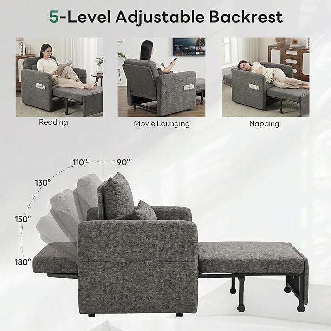 Iroomy 5-Level Adjustable Convertible Sleeper Chair Set of 2, 3-in-1 87'' Long - Image 4