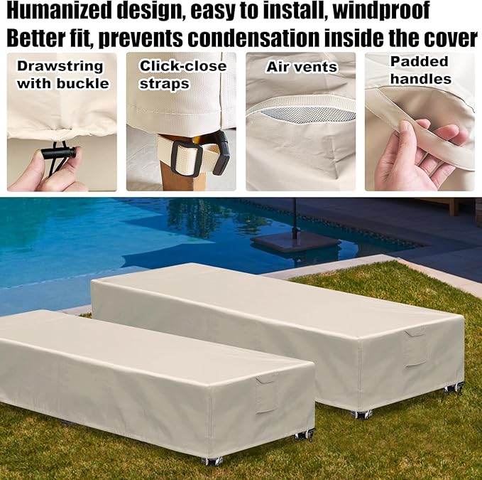 Lounge Chair Covers Outdoor Waterproof Patio Chaise Lounge Cover 600D Weather - Image 6