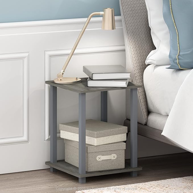 Furinno SIMPLISTIC Side Table Set of 2, 2-Tier Square Modern End Table - Image 5