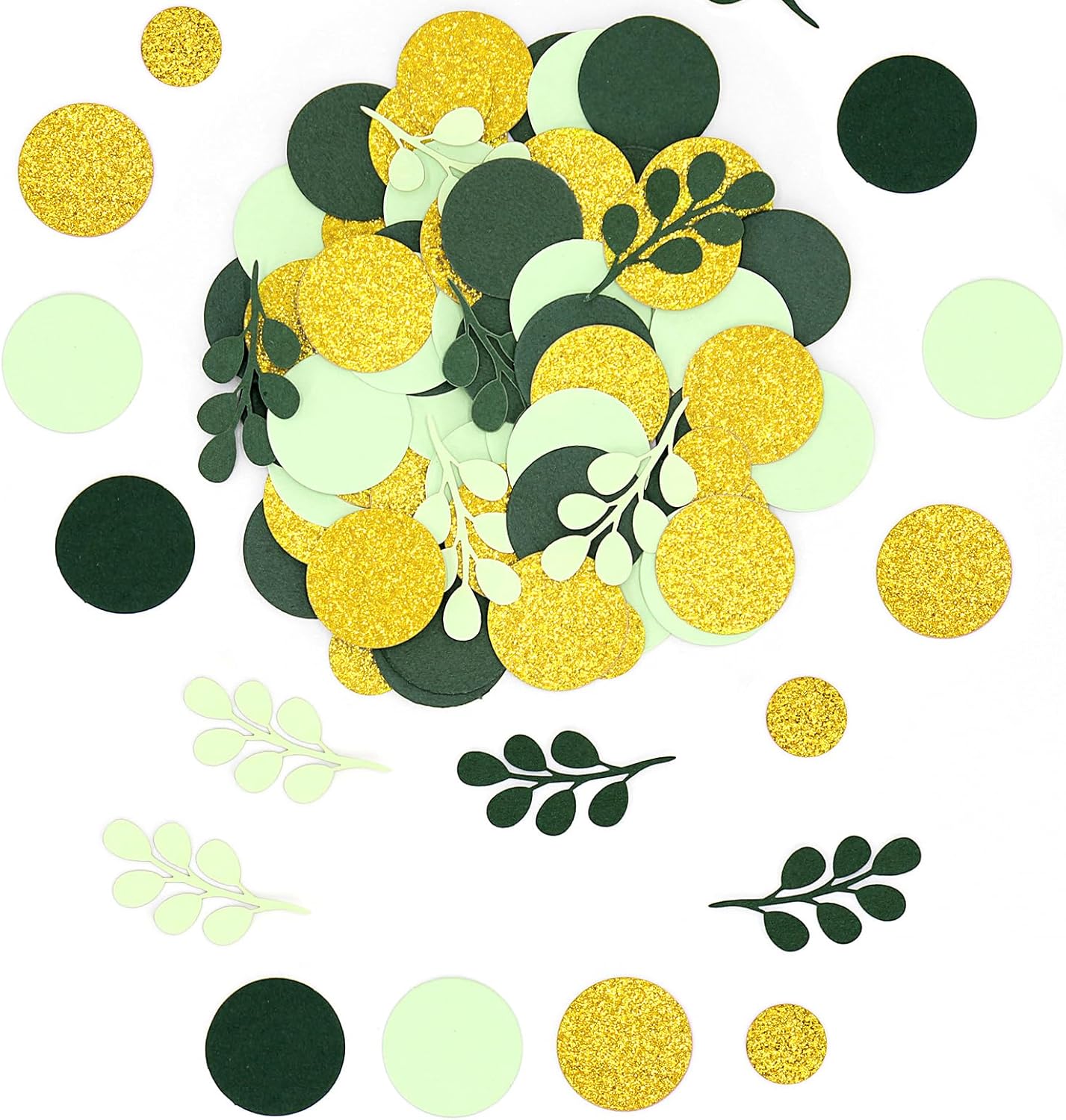 300PC Green Eucalyptus Dot Confetti Golden Nature Themed Baby Shower Birthday Bridal Shower Wedding Party Decorations Greenery Table Scatter Decor Supplies