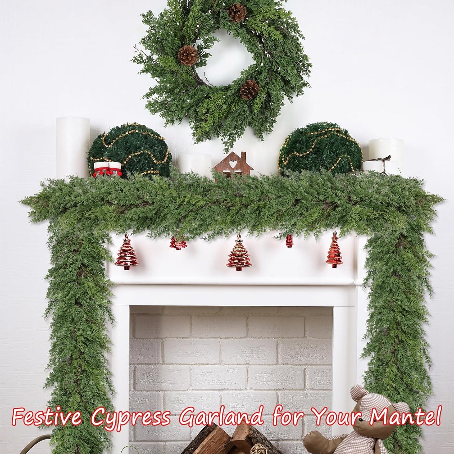 Artgar 6 Ft Christmas Garland - Cedar Garland - Cypress Garlands - Real Touch Pine Garlands - Garland Christmas Decorations for Home Dining Table Mantel Porch Winter Christmas Decor