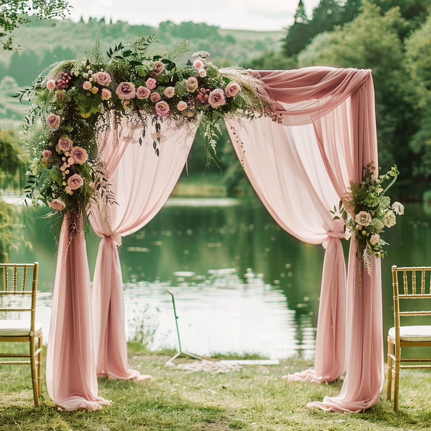 Wokceer Wedding Arch Draping Fabric 2 Panels 28.7" x 20FT Dusty Rose Sheer Fabric Backdrop Arch Draping for Wedding Ceremony Birthday Party Bridal Shower Decoration
