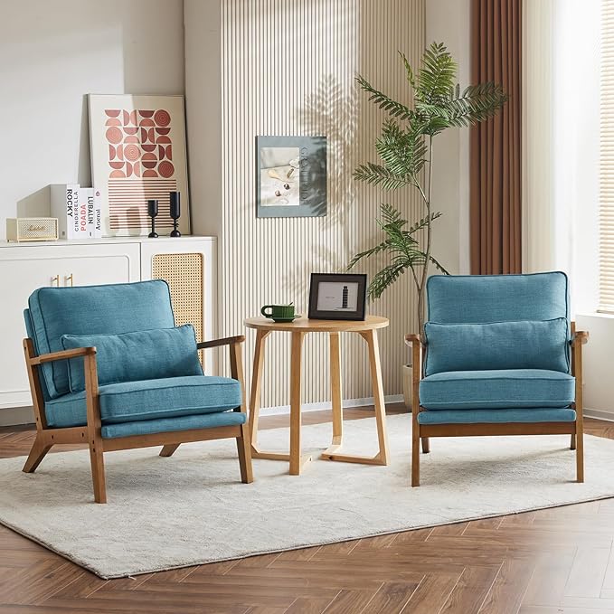 Karl home Accent Chair Wide Armrest Mid-Century Lounge Chair Linen Fabric - Image 7