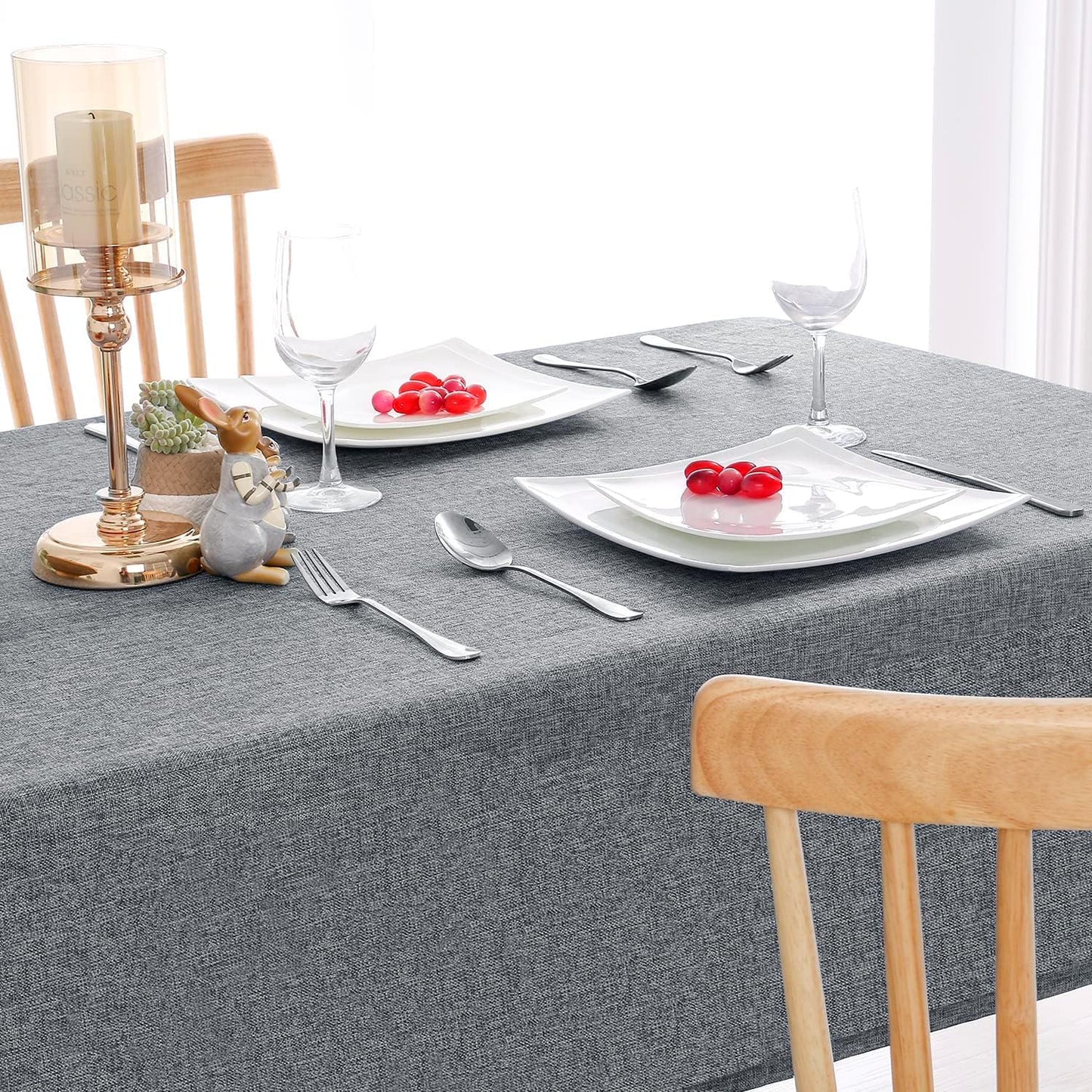 Hiasan Faux Linen Square Tablecloth - Wrinkle and Stain Resistant Washable Table Cloth for Kitchen Dining Room Holiday Table Cover for Party Dinner, Grey, 54 x 54 Inch