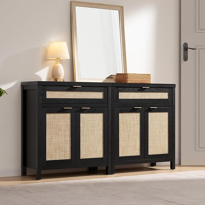 SICOTAS Sideboard Buffet Storage Cabinet, Rattan Accent Cabinet - Image 9