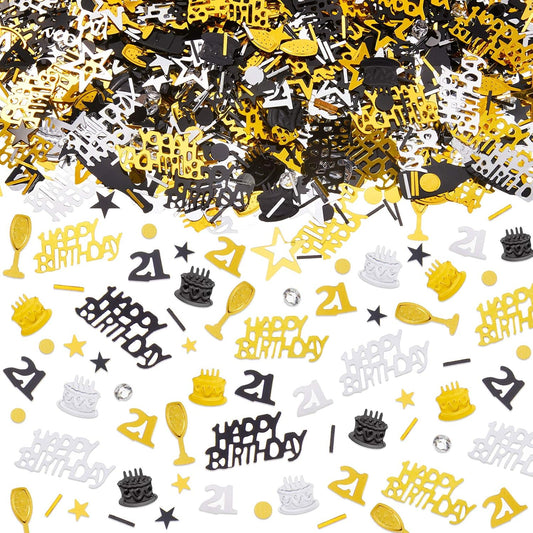 Sumind 3000 Pcs 21st Birthday Metallic Foil Confetti Table Scatter Decorations for Birthday Party DIY Arts and Crafting, Gold, Black and Silver