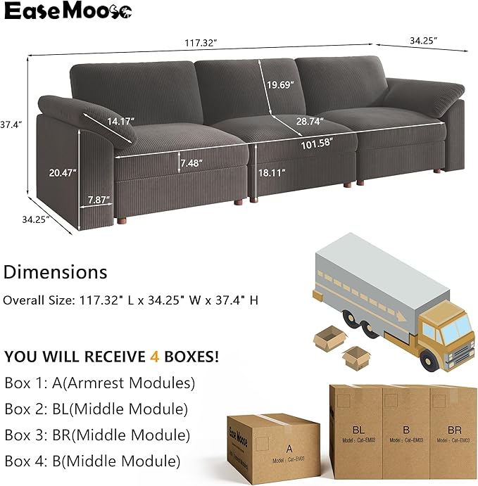 EASE MOOSE Sectional Modular Sofa, Comfty 3 Seat Cloud Couch, FSC Certified - Image 2