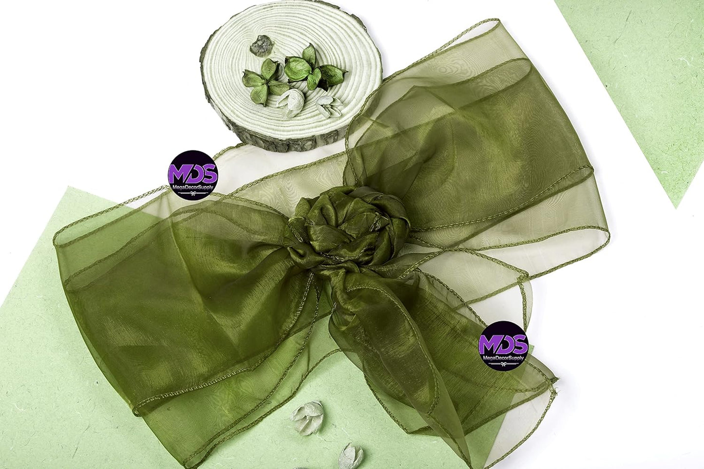 MDS Pack of 100 PCS Organza Chair Sashes Wider Dining Chair Bows Ribbon Tie Back for Wedding Party Birthday Bridal Shower Reception Event Banquet Home Chair Cover Decoration - Olive Green