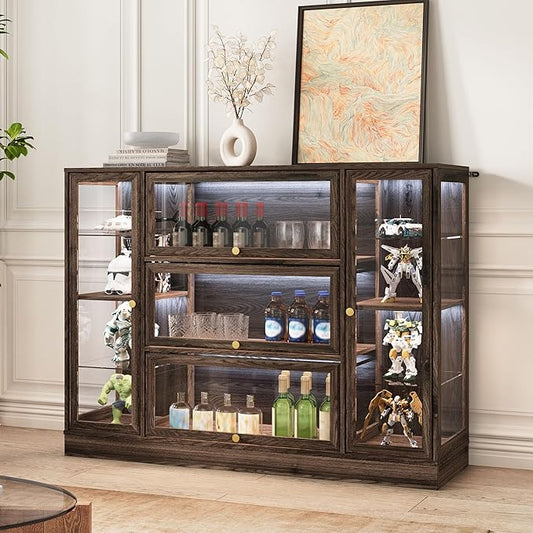 Display Cabinet with Acrylic Glass Doors, Extra Wide Curio Cabinet with LED by BONITURE