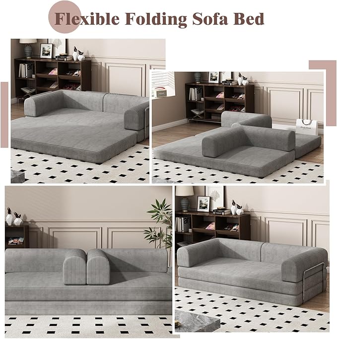 Garvee 78" Convertible Sleeper Sofa Bed, Plush Corduroy Futon Loveseat - Image 6