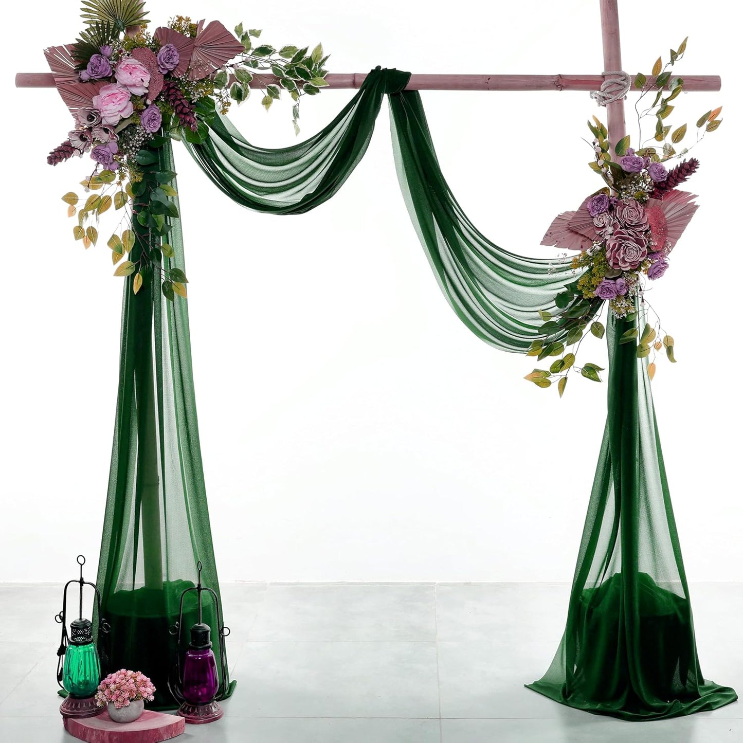 VDS Pack of 2 Panel (30 Inch X 50 Feet) Wedding Arch Draping Fabric Sheer Chiffon Fabric Drapery for Wedding Ceremony Reception Swag Backdrop Canopy Chuppah ARBO Altars Decoration (Hunter Green)