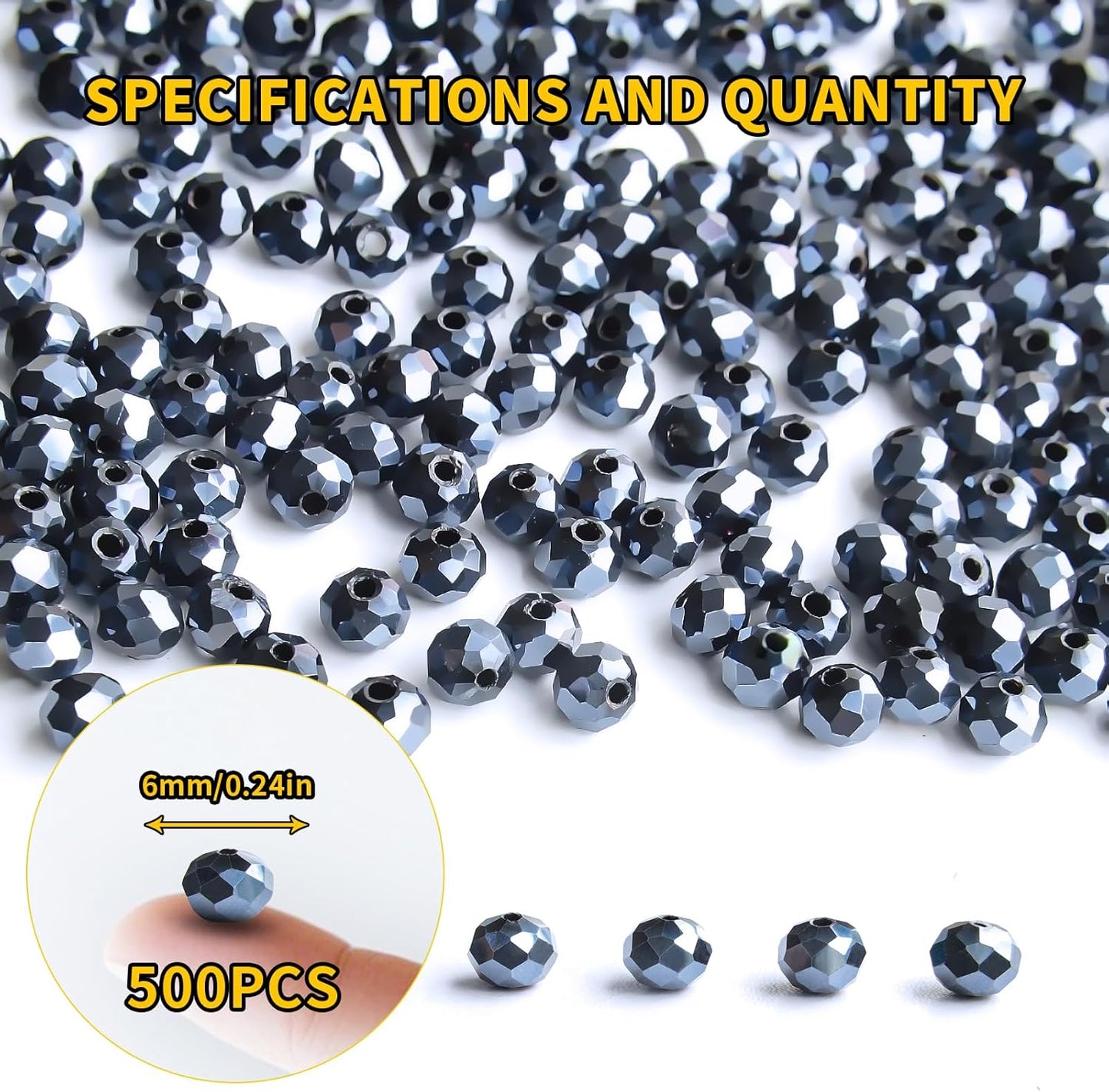 500Pcs 6mm Crystal Glass Beads for Jewelry Making Beads for Bracelets Necklace Pendants Making Supplies(Navy Blue)