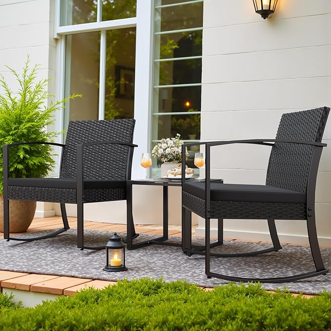 Homall Patio Furniture Set 3 Piece Resin Outdoor Bistro Set Rocking Patio Chairs - Image 5