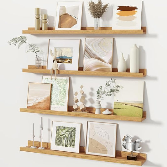 Fun Memories Picture Ledge Shelves Set of 4, 32 Inch Rustic Wall Mounted by FunMemories