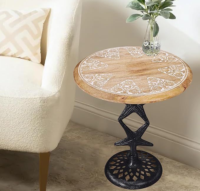 Side Tables-Hand Carved Vintage Boho Folding End Tables - Image 6