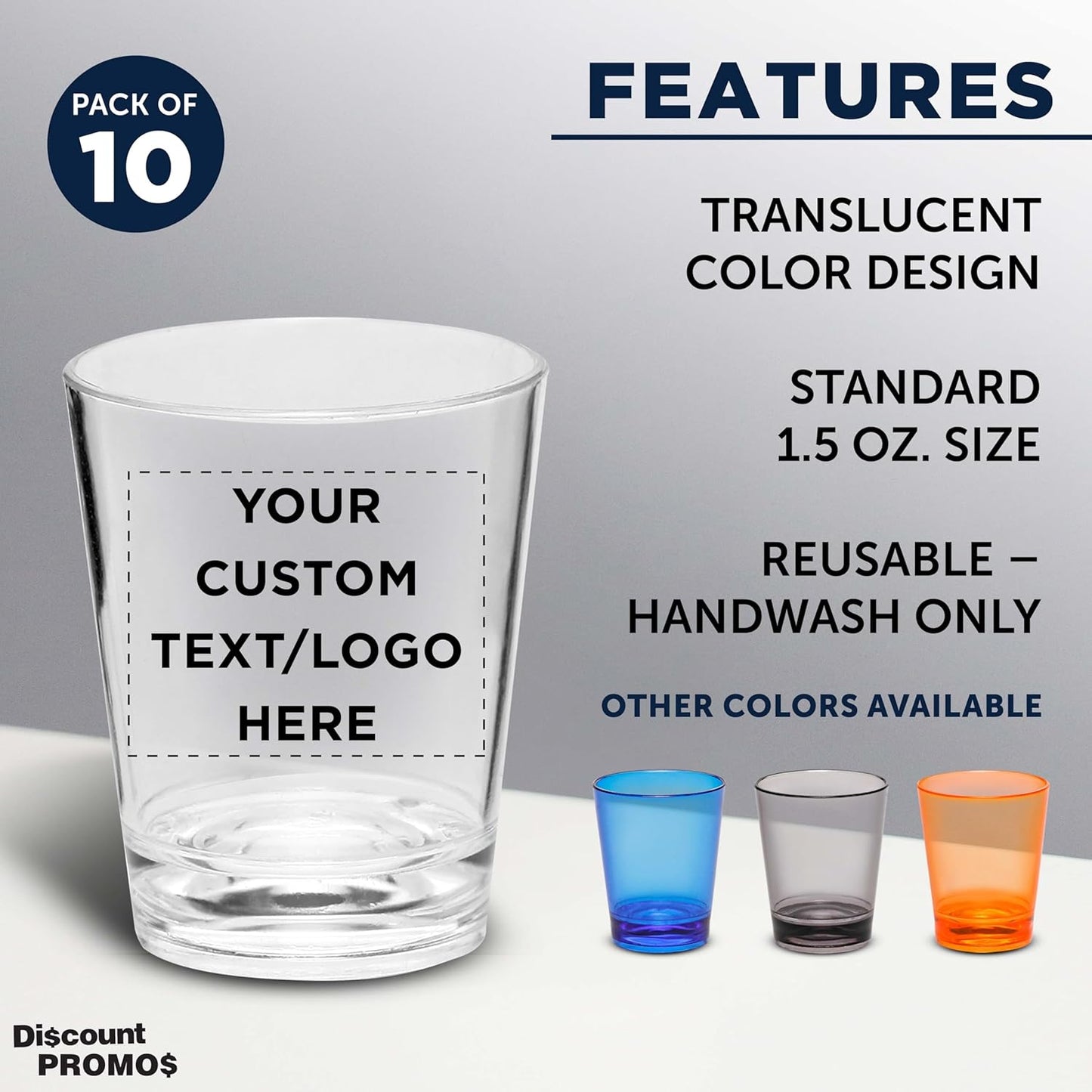 Custom Translucent Plastic Shot Glasses 1.5 oz. Set of 10, Personalized Bulk Pack - Acrylic, Great for Wedding, Party, Birthday, Gifts - Frosted Clear