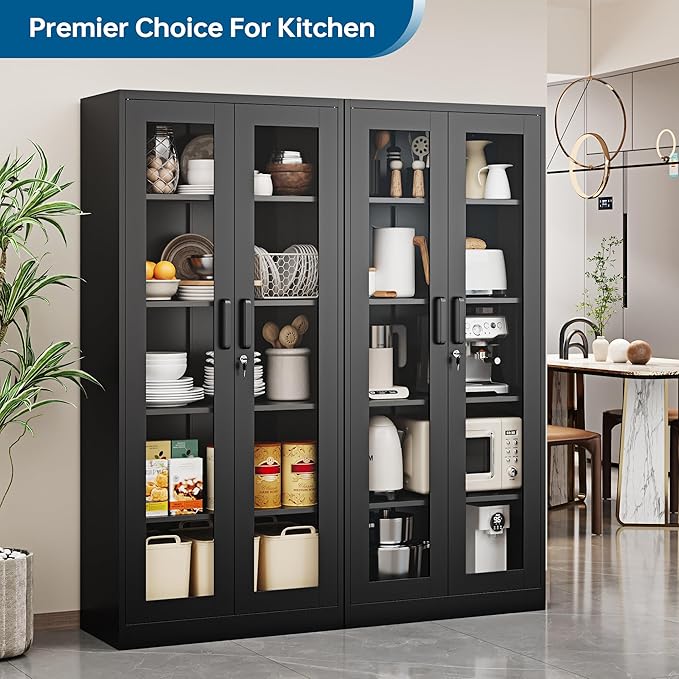 PEUKC Display Cabinet with Glass Doors, 71 Inches Metal Display Case with 4 - Image 9