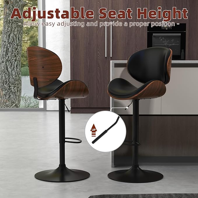 civama Bar Stools Set of 2 for Kitchen Counter, Adjustable Bar Height Chairs - Image 3