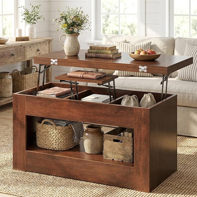 UNIQUITE 40" Lift Top Coffee Table, 4 in 1 Multi-Function Lift Coffee Tables - Image 3