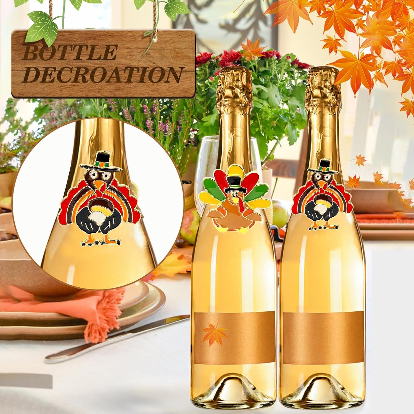 KPOSIYA Thanksgiving Napkin Rings Set of 6, Turkey Napkin Rings Vintage Alloy Fall Napkin Holders for Holiday Dinner Parties, Weddings, Family Gatherings