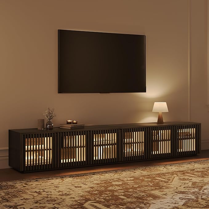 POVISON Mid Century Modern Wood Slatted TV Stand by POVISON