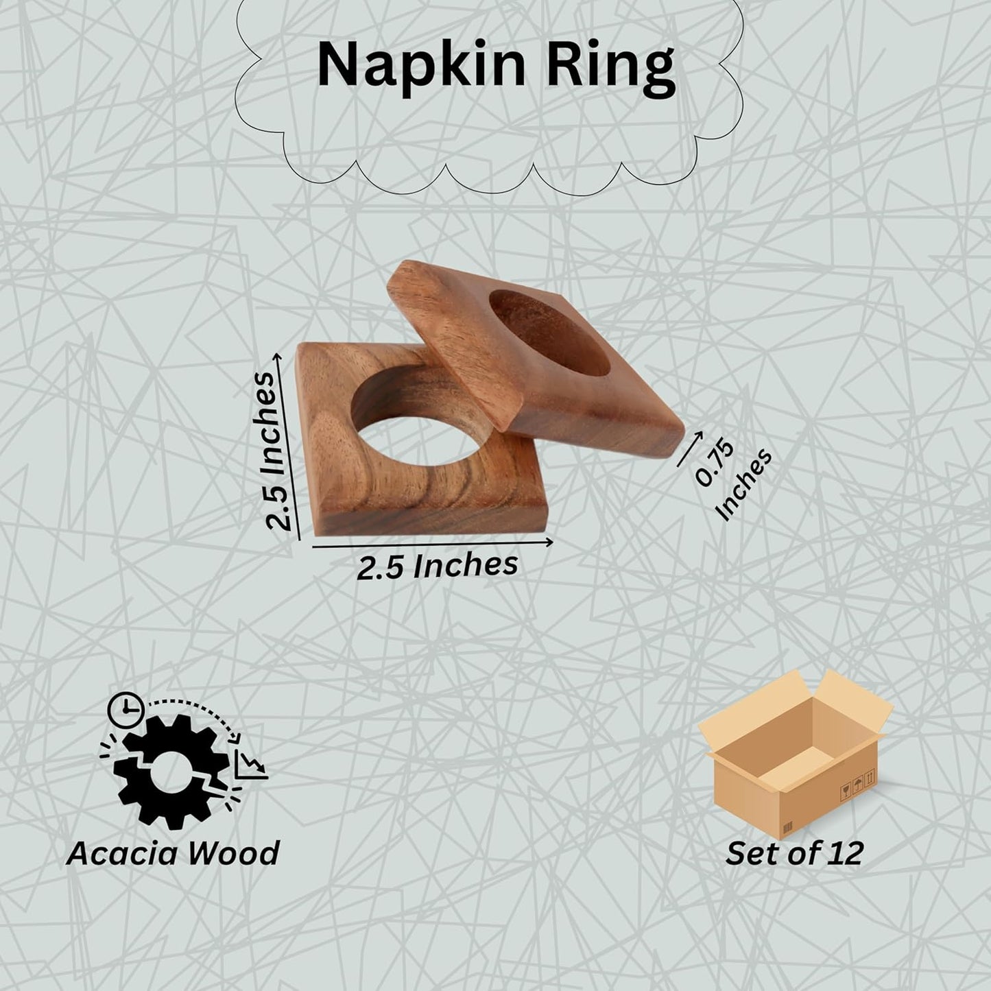 Wooden Napkin Rings Set of 12 Fall Decor for Home Square Acacia Wood Napkin Holders for Dining Table Settings Napkin Ring Rustic Table Décor for Weddings, Parties, Everyday Use (Brown) - CLEENTABLE