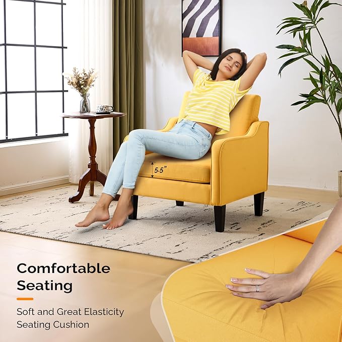 VINGLI Accent Chairs Set of 2 Living Room Chairs Yellow Reading Chair - Image 3
