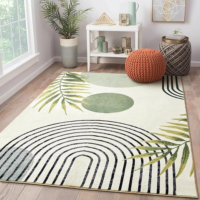 RoomTalks Mid Century Modern Washable Rug, Boho Cute Aesthetic 6x9 Area Rugs by RoomTalks