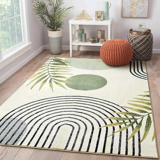RoomTalks Mid Century Modern Washable Rug, Boho Cute Aesthetic 6x9 Area Rugs by RoomTalks